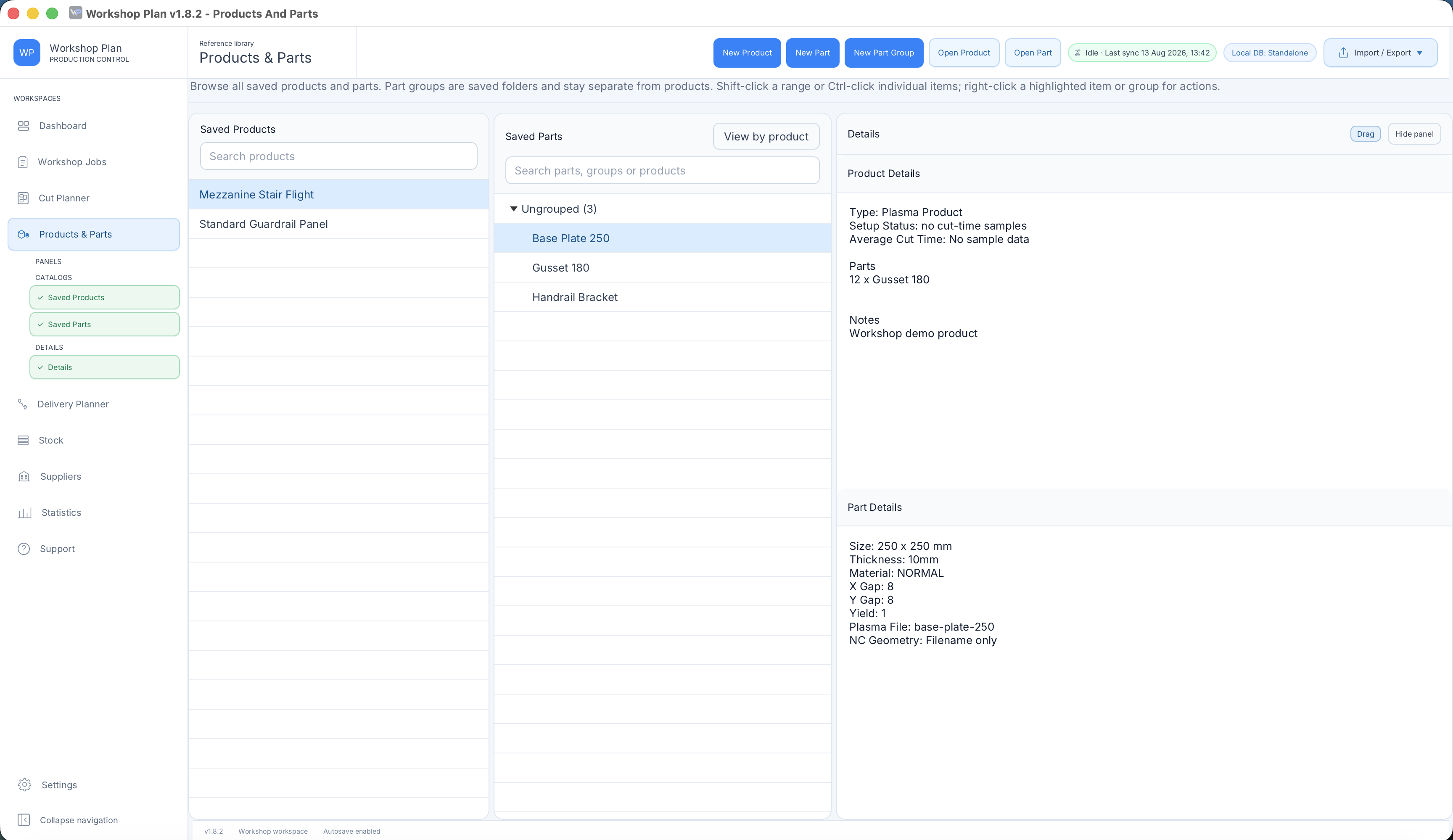 Workshop Plan v1.8.2 products and parts view